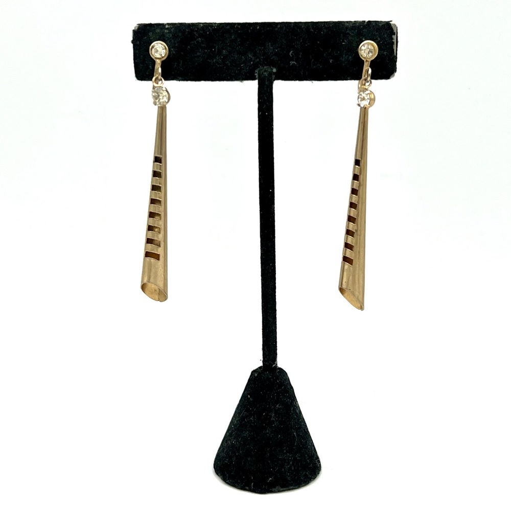 Vintage screw-back clip on gold dangle earrings geometric